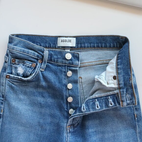 Agolde Riley High Rise Straight Crop Stretch Skinny Button Fly Denim Jeans 24 - Picture 7 of 15